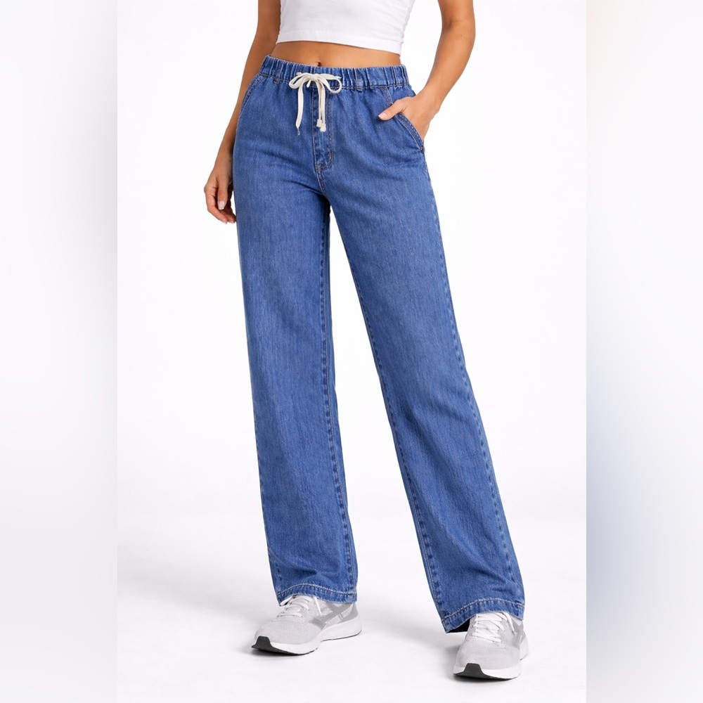 Six Fifty Wide Leg Jeans women’s size Small Elastic Waist Drawstring Soft Denim